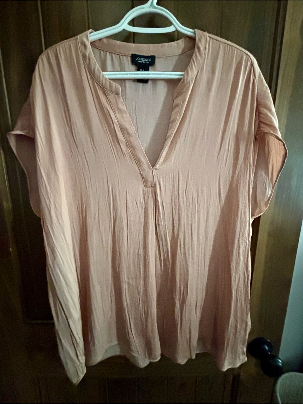 Jones & Co Blush V-Neck Short Sleeve Blouse